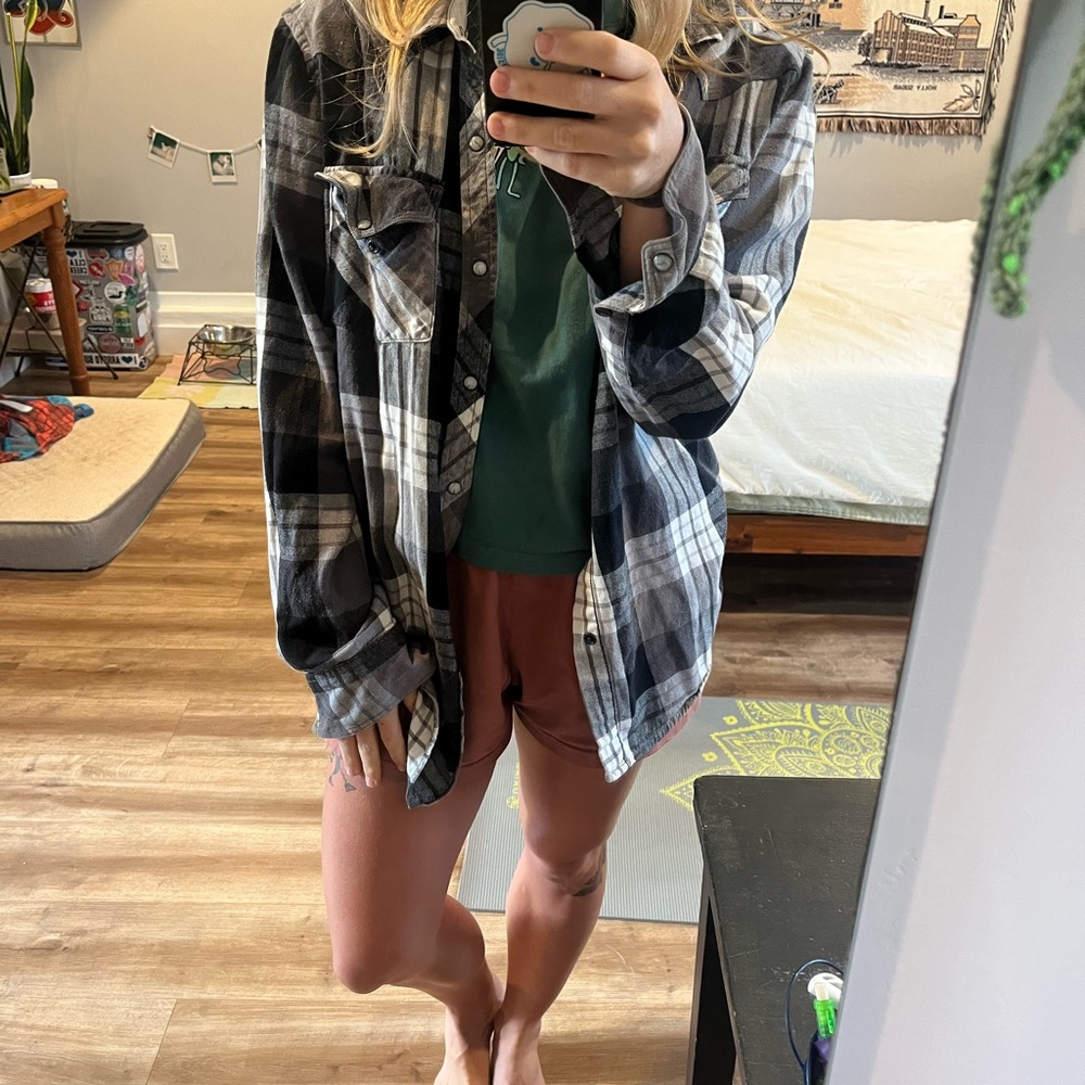 Black and White Plaid Flannel Shirt